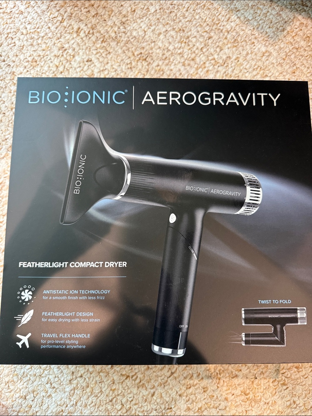 Bio Ionic Aerogravity Featherlight Compact Hair Dryer — Black